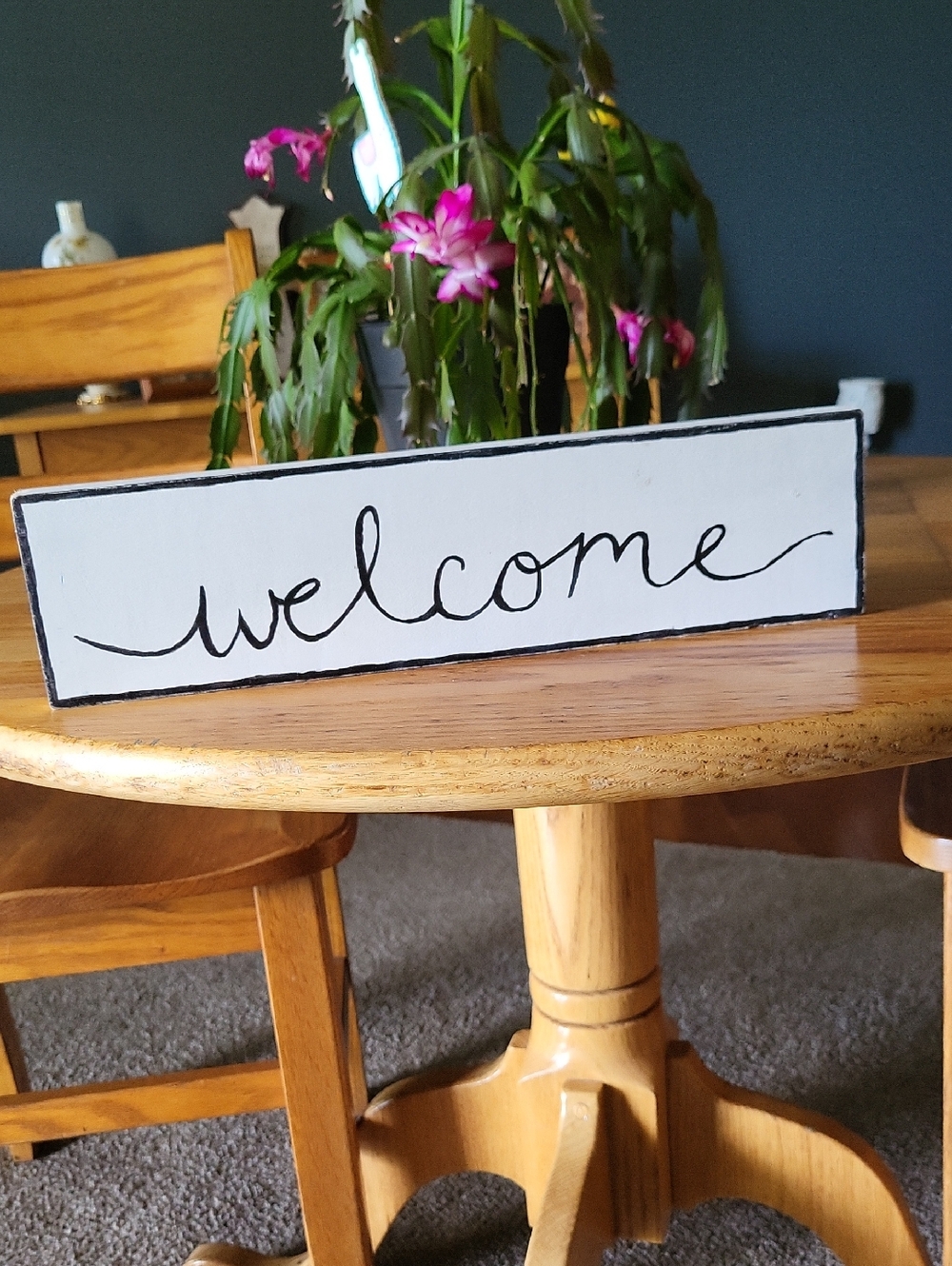 Welcome Wood Block Sign - White & Black